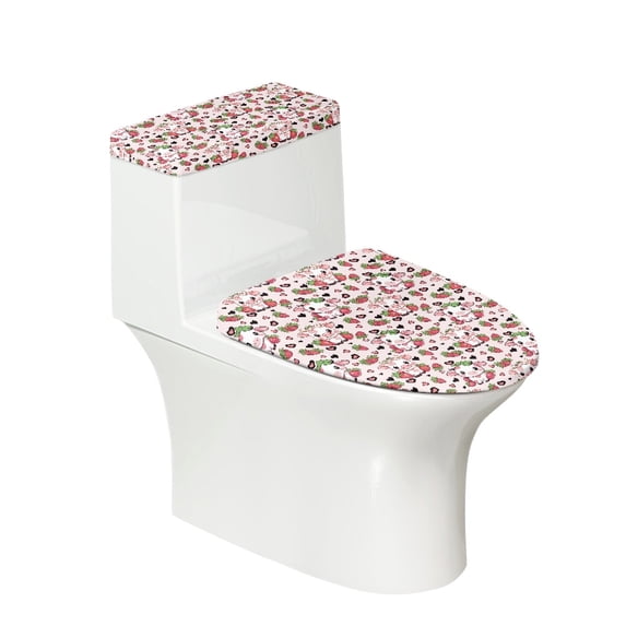 HELLHERO Strawberry Garden Print Toilet Lid Cover Set of 2 Pcs Set Soft Toilet Cover Set Washable and Reusable Gift