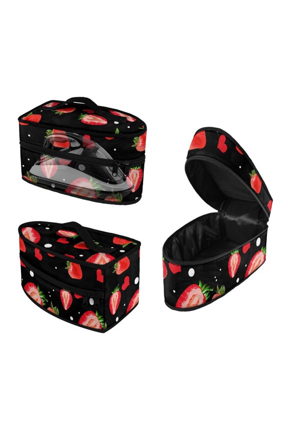 Strawberry Heart Dustproof Iron Organizer Polyester Portable Steam Iron Carrying Case Home Organization Storage Solution, Case Only
