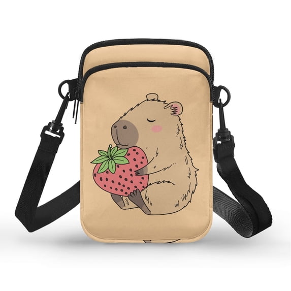 HELLHERO Strawberry-Hug-Capybara Adjustable Crossbody Bag with Adjustable Strap Polyester Adult 4.33"x1.97"x7.09" for Outdoor Holiday Travel