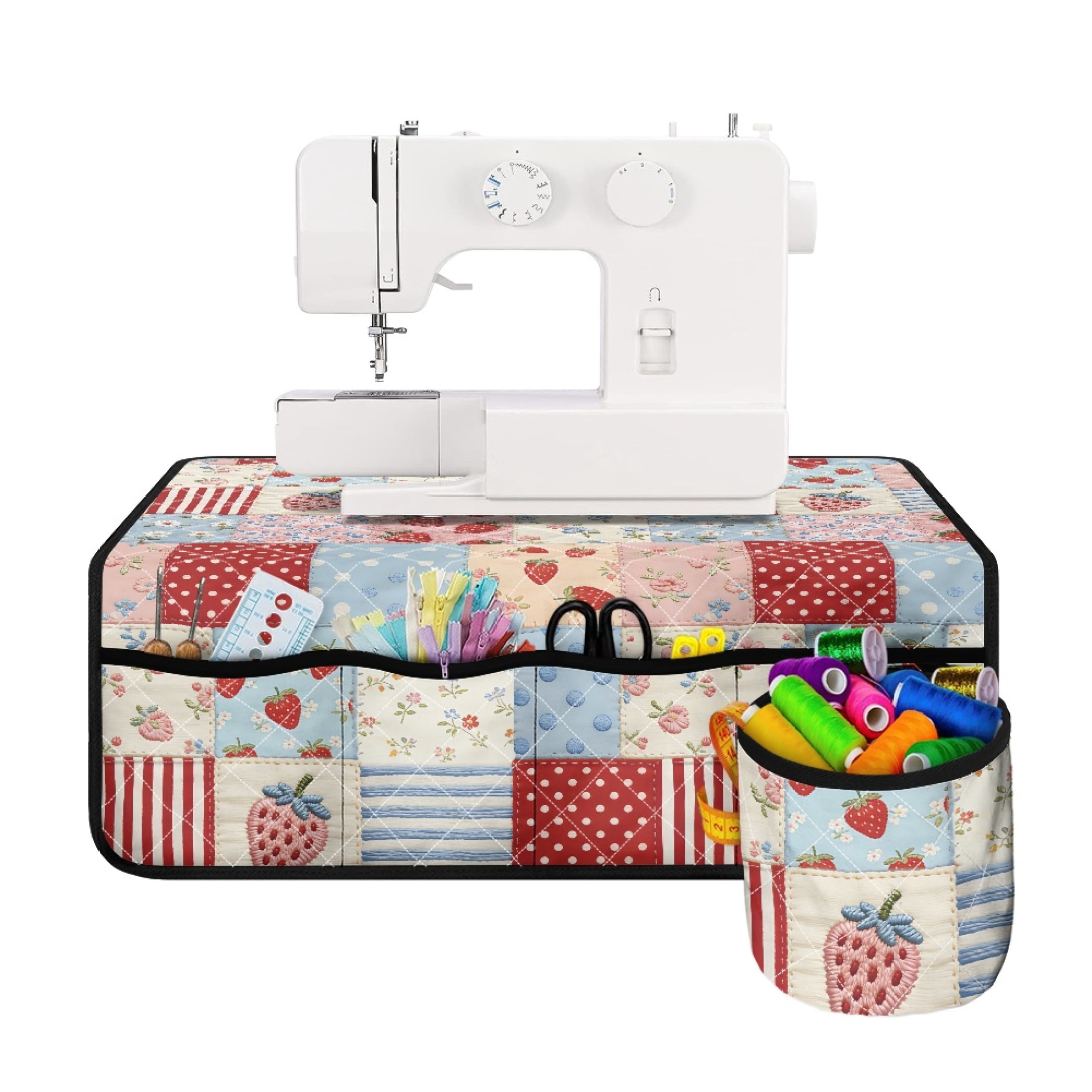 Patch Work Accessory HELLHERO Strawberry Patchwork Pattern Sewing Machine Mat with 4 Pockets ...