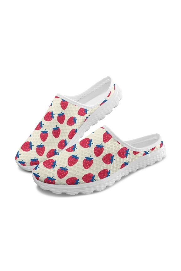 Strawberry Pattern Anti-Slip Breathable Mesh Slip On Mules, Lightweight Quick Drying Mesh Slip On Shoes for Indoor Summer Gym
