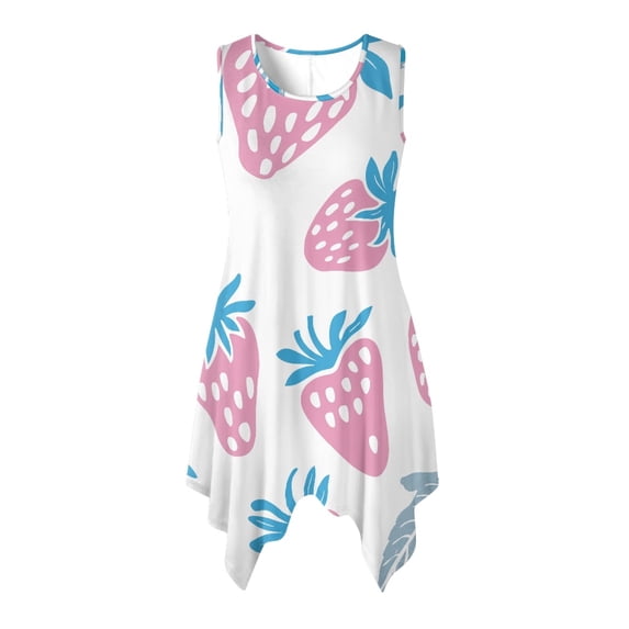 HELLHERO Strawberry Pattern Sleeveless Sundress for Vacation Beach Vacation, Long Lasting Wear Side Pockets Sleeveless Midi Dresses