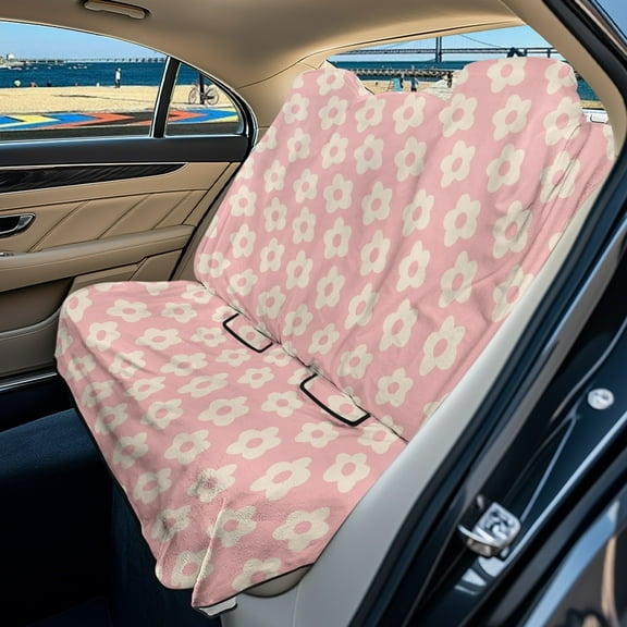 Drydeepin Boho Pink Groovy Daisy Car Back Seat Cover, Rear Bench Seat Towel Cover, Non-Slip Rear Seat Cover Universal Fit for Sedans SUVs Truck Auto Interior Decor