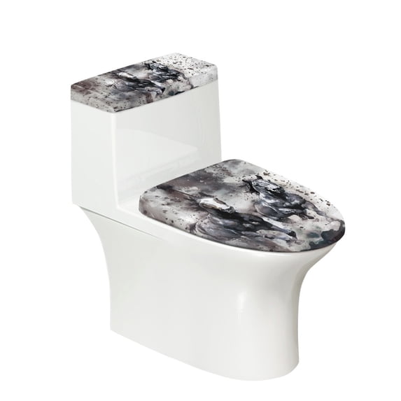 HELLHERO Stretch Toilet Lid Covers & Machine Washable Fits All Toilet Shapes Elastic Edge with Set of 2 Bathroom Toilet Cozy Set Ink Painting Texture
