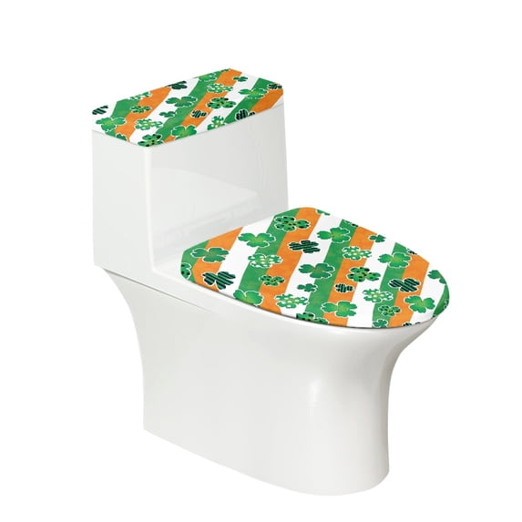 HELLHERO Striped Shamrock Variety Bathroom Toilet Lid Cover, Stays in Place Machine Washable Polyester Lid Cover Set for Toilet