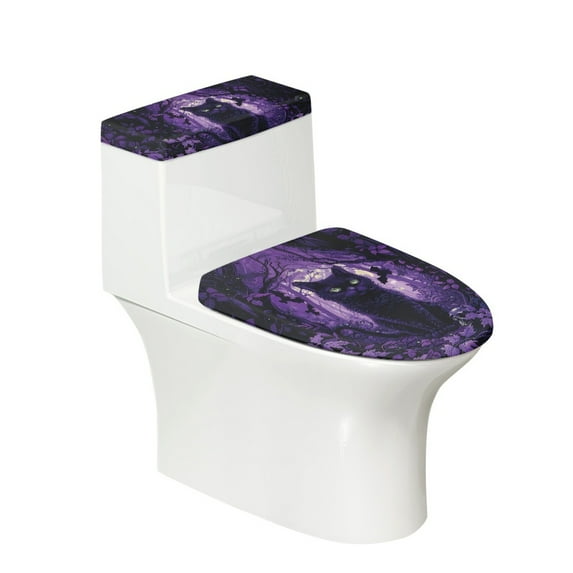 HELLHERO Stylish 2 Piece Toilet Cover, Elastic Edge Polyester Toilet Top Cover Set & Non-Slip, Easy Care, Washable, Elastic Installation Mysterious Floral Motif