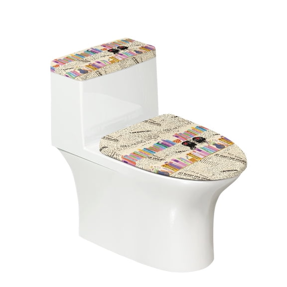 HELLHERO Stylish Bathroom Toilet Lid Cover Set Fits All Toilet Shapes Elastic Edge for Bathroom Home Book Pattern