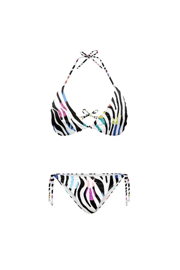 Stylish Colorful Zebra Print Adjustable Halter Two Piece Bikini Set for Women Ladies Swimwear Bathing Suit for Beach Pool Vacation