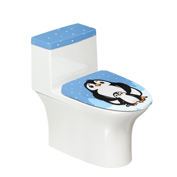 HELLHERO Stylish Gifts for Bathroom, Soft Polyester Fabric Toilet Lid Covers, Stretch, Elastic Edge, 2-Piece (Penguin)