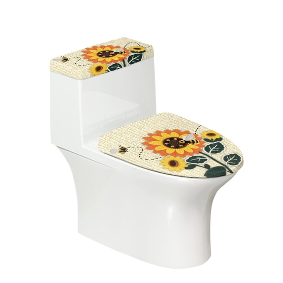 HELLHERO Stylish Lid Cover Set for Toilet Elastic Bottom Fits All Toilet Shapes for Gift, Sunflower & Bee