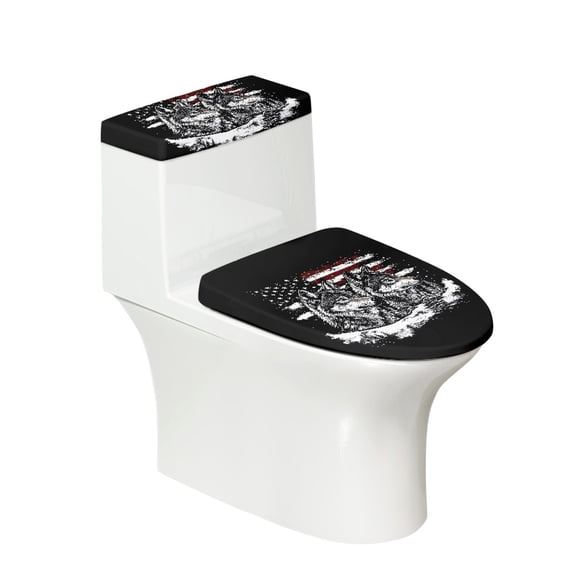 HELLHERO Stylish Polyester Toilet Covers Set, Elastic Edge, Elastic Bottom U-Shaped Adjustable, Stays in Place, Wolf