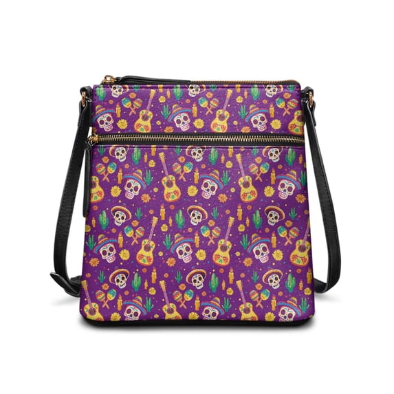HELLHERO Sugar Skull Fiesta Theme Satchel Bag, Waterproof Shoulder Bag PU Leather Stylish Women's Shoulder Bag for Travel Daily Outings