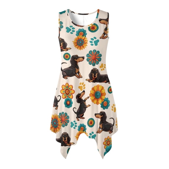 HELLHERO Summer Sleeveless Dress, Dachshunds Irregular Hem Sleeveless Sundress, Side Pockets Crew Neck Summer Dress for Christmas Party Cocktail Party