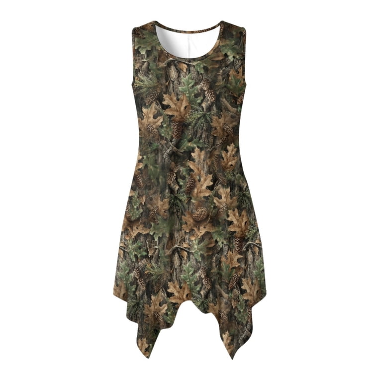 camo graduation dress Hellhero Summer Sleeveless Dress, Forest Side Pockets Women Sleeveless Round Neck Irregular Hem Dress, Asymmetric Asymmetric Sundress for colorgrp-37711