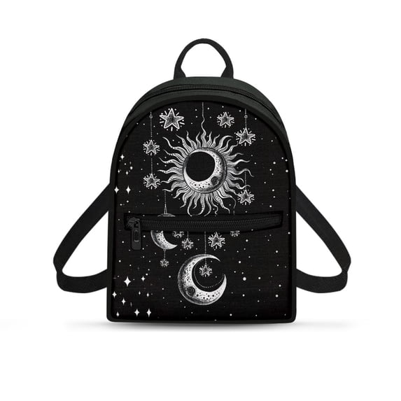 HELLHERO Sun Moon Star Print Travel Back Pack Lightweight Small Backpack for Work Dating, Polyester Easy to Carry Mini Backpack