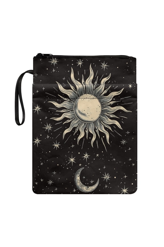 Sun Pattern Book Organizer Bag Book Cover Carrying Case Polyester Waterproof Book Organzier Holder with Pocket Protector Wrap Bag