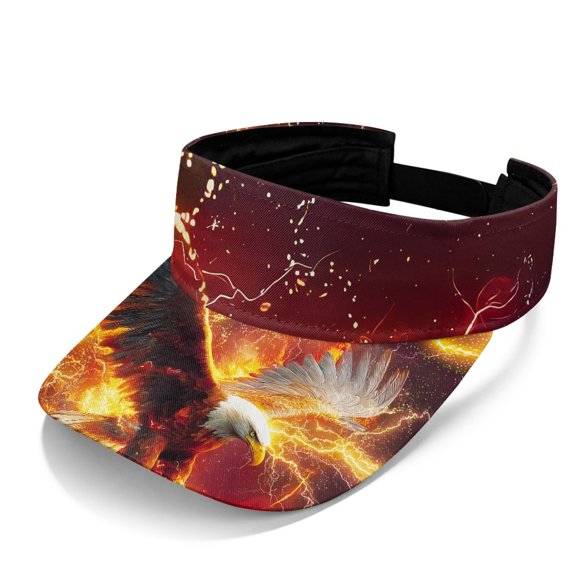 HELLHERO Sun Protection Sun Visor Hat for Tennis Beach, Polyester Fabric Adjustable Strap Open Top Visors, Flaming Eagle with Lightning Pattern
