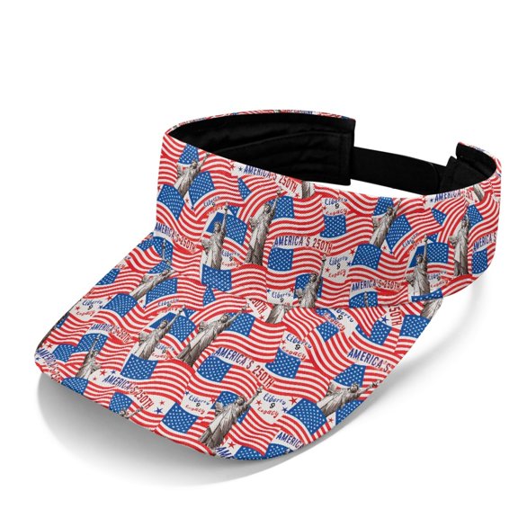 HELLHERO Sun Visor Cap with Patriotic Pattern, Breathable Sports Visor Hat for Outdoor Walking and Daily Use, Polyester Fabric Open Top Open Top Breathable Hat