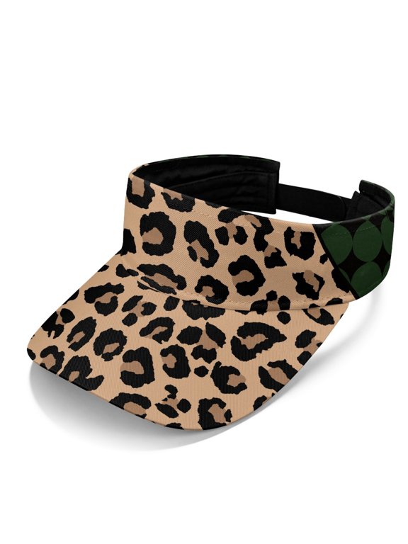 Sun Visor Cap with Leopard Print, Polyester Fabric Adjustable Open Top Sports Visor Hat for Golf Hiking and Outdoor Activities