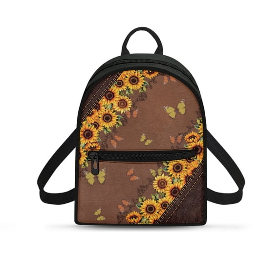 HELLHERO Sunflower Butterfly Decoration Small Backpack with Front Pocket Practical Mini Backpack for Work, Polyester Mini Travel Backpacks for Outing