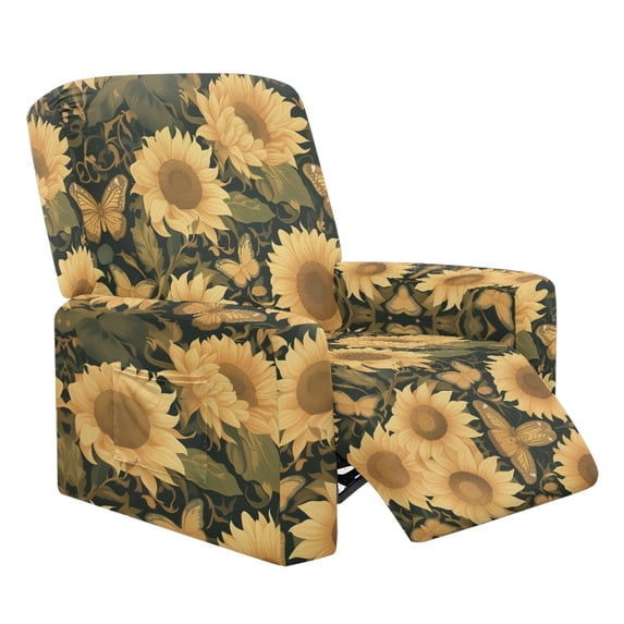HELLHERO Sunflower & Butterfly Print Recliner Slipcovers for Single Seat, Brushed Soft Reclining Sofa Cover for Living Room Home Single Seat Recliner Couch Lounger