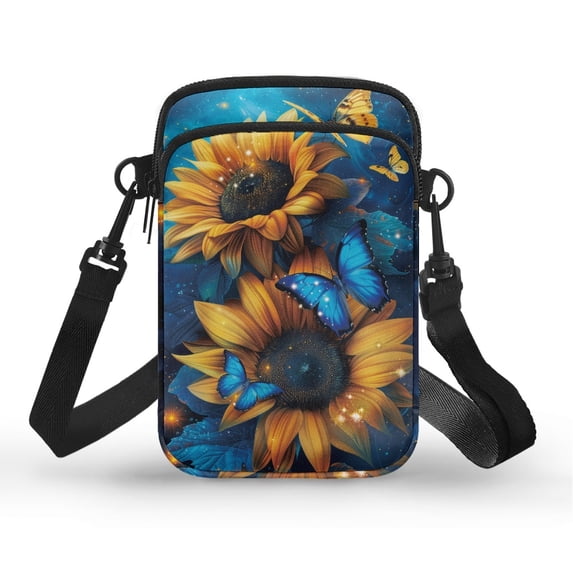 HELLHERO Sunflower and Calf Pattern Design Adjustable Strap Shoulder Bags for Adult Travel, Outdoor and Daily Use Small Crossbody Purse Polyester 4.33x1.97x7.09