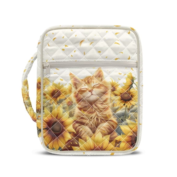 HELLHERO Sunflower and Cat Bible Cover Case, Durable Handle Portable Quilted Bible Bag Polyester Fabric Quilted Bible Cover for Scripture Study Daily Use