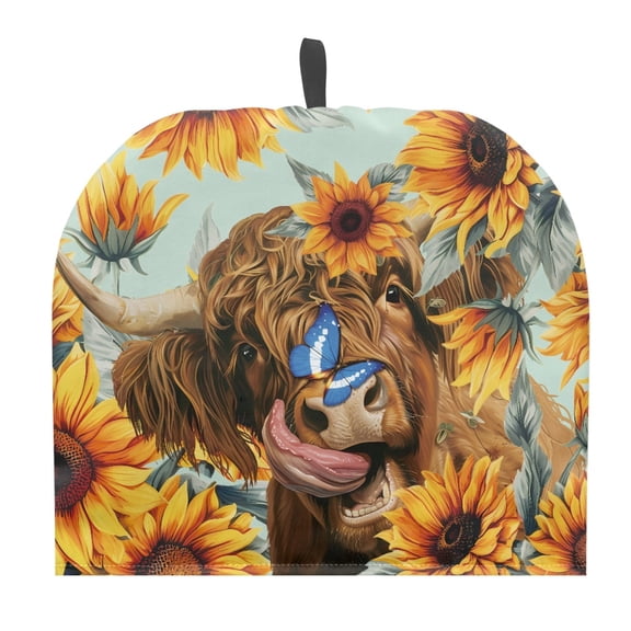 HELLHERO Sunflower Cow Thermal Insulation Tea Cozy Polyester Canvas Keep Warm Easy to Clean Teapot Dust Cover