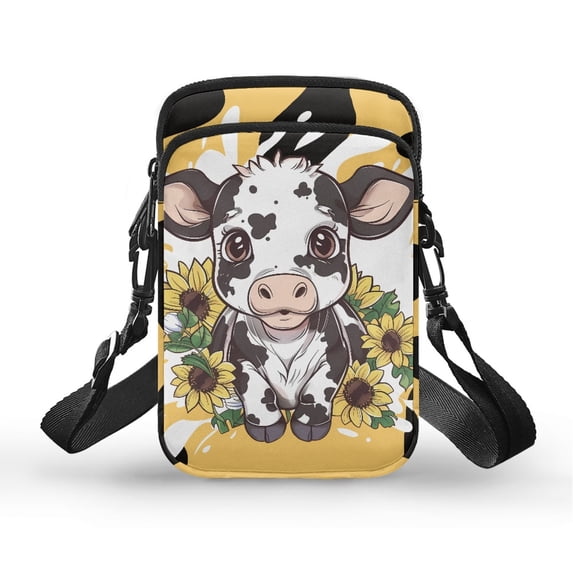 HELLHERO Sunflower Cow Women Messenger Bag Polyester with Adjustable Strap for Travel Daily Use