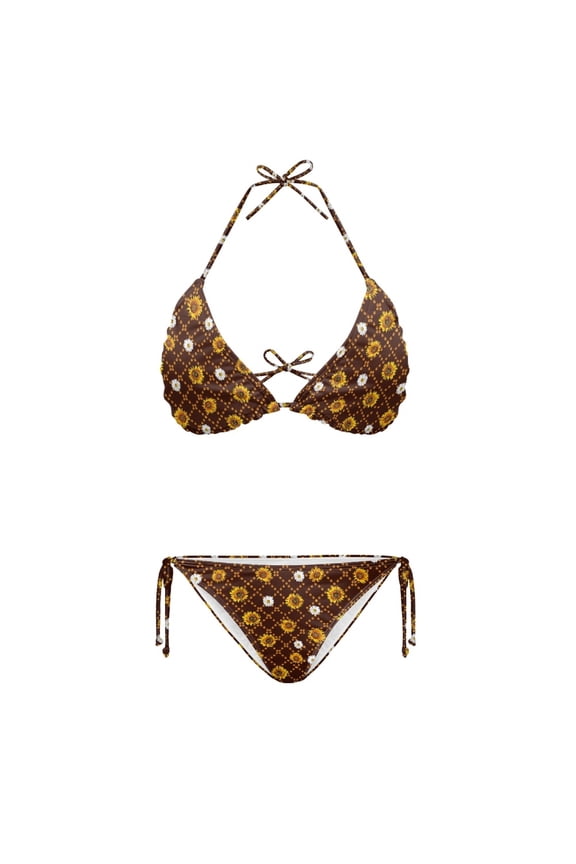 Sunflower Daisy Bathing Suit Spandex Plus Size Quick Drying Halter Bikini Set Two Piece