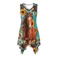 thumbnail image 1 of HELLHERO Sunflower & Horse Print Summer Sleeveless Dress, Side Pockets Sleeveless Sundress Round Neck Asymmetric Asymmetric Hem Midi Dress for Cocktail Party, 1 of 8