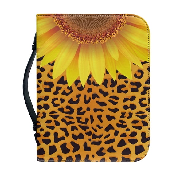 HELLHERO Sunflower Leopard Print Bible Cover, Protective PU Leather Church Bible Bag for Prayer Christian Prayer, Large Capacity Bible Covers