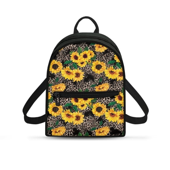 HELLHERO Sunflower Leopard Theme Mini Backpack for Travel Shopping, Lightweight Mini Polyester Backpacks Polyester Zipper Closure Small Backpack
