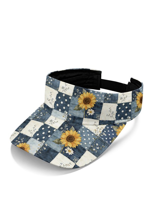 Sunflower Patchwork Sports Visor Hat, Breathable Sun Visor Hat Polyester Fabric Comfortable Adjustable Sports Sun Visor Hat for Outdoor Activities