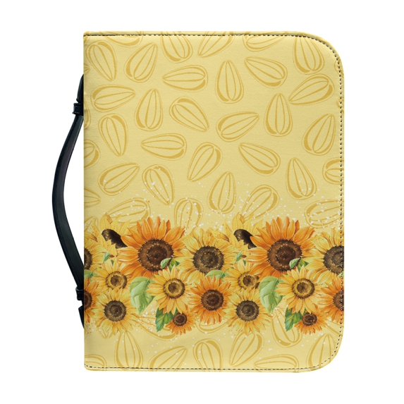 HELLHERO Sunflower Pattern Bible Bag, Sturdy PU Leather Bible Cover for Church Christian Prayer, Protective Bible Protector