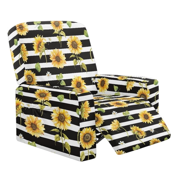 HELLHERO Sunflower Pattern Recliner Furniture Slipcover with Soft, 4 Pieces Recliner Cover with Washable Brushed Recliner Chair Covers for Pet Kids Single Sofa Chair