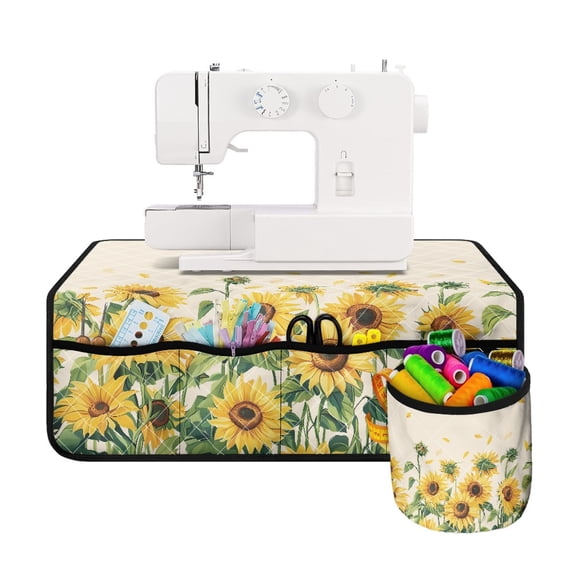 HELLHERO Sunflower Pattern Sewing Machine Mat to Keep Sewing Accessories Fabric Polyester with Storage Cylinder Protective Mat Storage for Most Sewing Machines