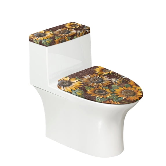 HELLHERO Sunflower Pattern Soft Non-Slip 2 Pack with Stretch Toilet Cover Set Washable