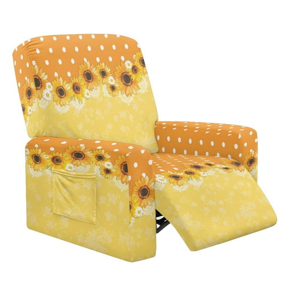HELLHERO Sunflower Print Lazyboy Recliner Chair Covers for Reclining Chair Skin Friendly Stretchy Couch Cover for Reclining Sofa, Yellow