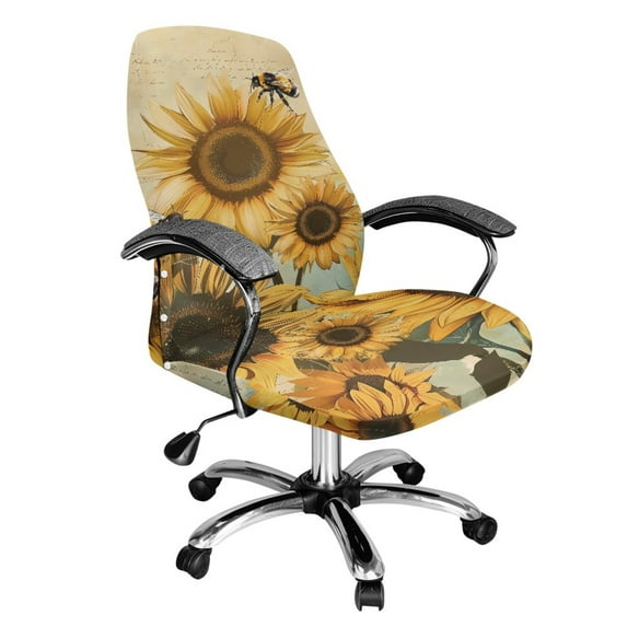 HELLHERO Sunflower Print Office Chair Cover, Universal Dustproof Desk Chair Slipcover, Decorative Gaming Chairs Seat Covers, Easy Install, Yellow