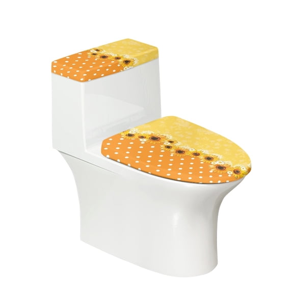 HELLHERO Sunflower Spotted Pattern Fashion for Gift, Adjustable Polyester Toilet Top Cover, Universal, Stretch, 2 Piece Set