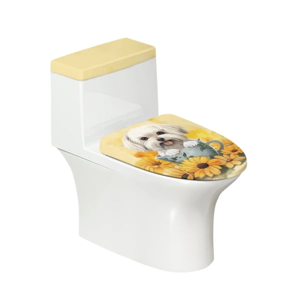 HELLHERO Sunflower The Puppy Bathroom Toilet Lid Cover of 2-Piece Adjustable Bathroom Toilet Cozy Set Washable Household