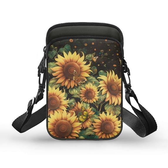 HELLHERO Sunflowers Double Layer Messenger Bag with Shoulder Strap Polyester 4.33"x1.97"x7.09" for Adult