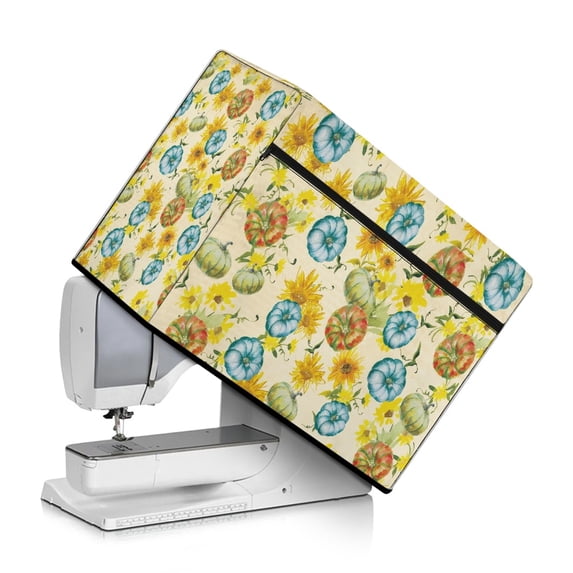 HELLHERO Sunflowers Pumpkins Sewing Machine Cover with Tote Handle Pockets for Extra Accessories Washable Reusable