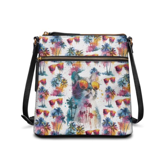 HELLHERO Sunglasses Cat Pattern Purse Satchel, Spacious Shoulder Bag PU Leather Fashion Satchel Bag for Daily Use Travel