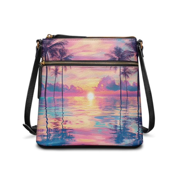 HELLHERO Sunset Scenery Design Purse Satchel, Waterproof Satchel Bag PU Leather Durable PU Leather Shoulder Crossbody Bag for Travel Outings