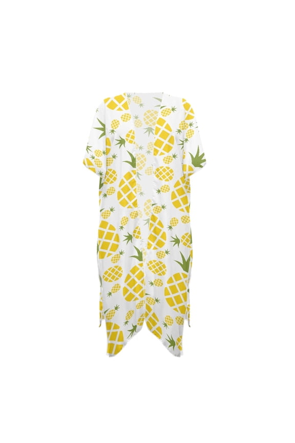 Swimsuit Coverup Bathing Suit Coverups for Pool Party Polyester Loose Bikini Cover Up Pineapple Grid Print