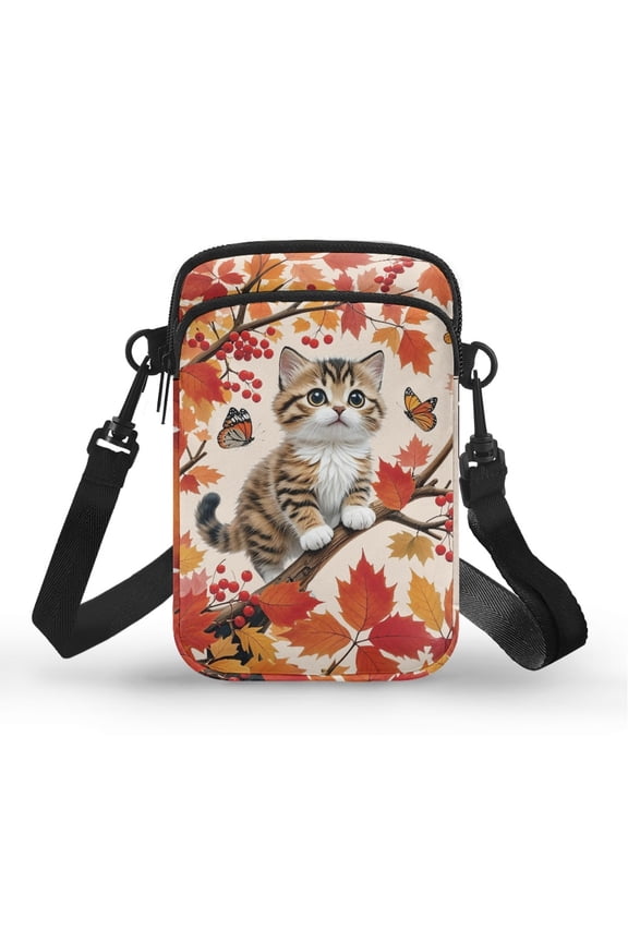 Tabby Cat with Zipper Closed Shoulder Bag with 2 Zippers Polyester 4.33x1.97x7.09 for Women