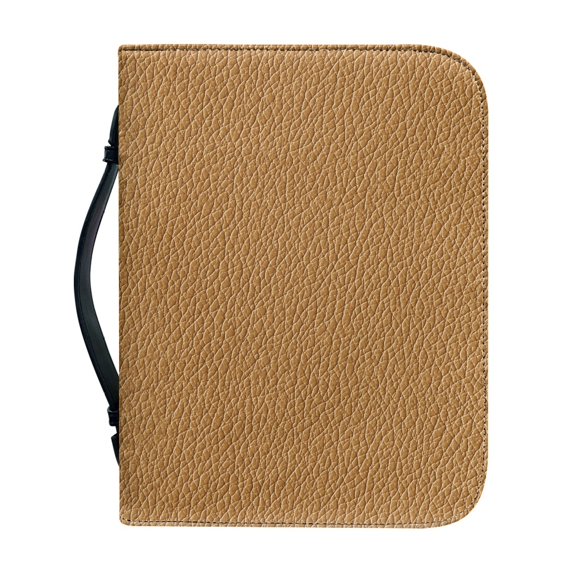 HELLHERO Tan Grain PU Leather Bible Cover for Women and Men, Portable Church Bible Bag with Top Handle for Bible Study and Daily Prayer