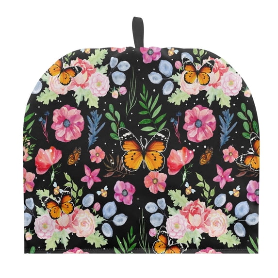 HELLHERO Teapot Dust Cover Keep Warm Dust Proof Easy to Clean Polyester Canvas Coffee Pot Cloth Covers, Floral Butterfly Print